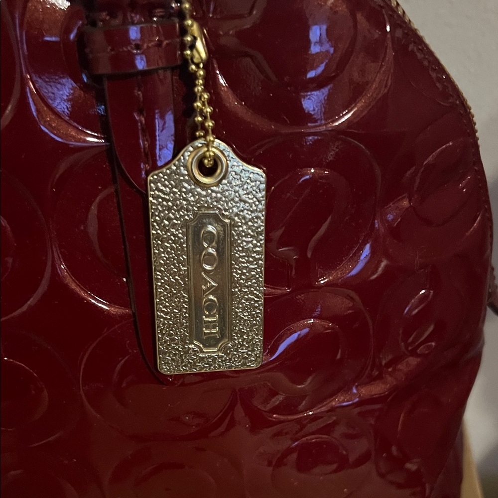 Coach Glossy Red Satchel with Gold Accents - Picture 2 of 5